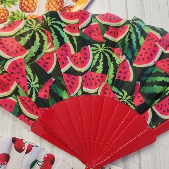 CFruit Print Hand Folding Fans Cherry Watermelon Pineapple Pin Up Style Lot - Picture 5 of 7